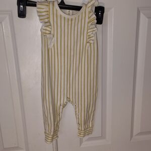 Pehr Stripes Away 6-12 Months Striped Yellow & White Baby Ruffle Sleeve Romper